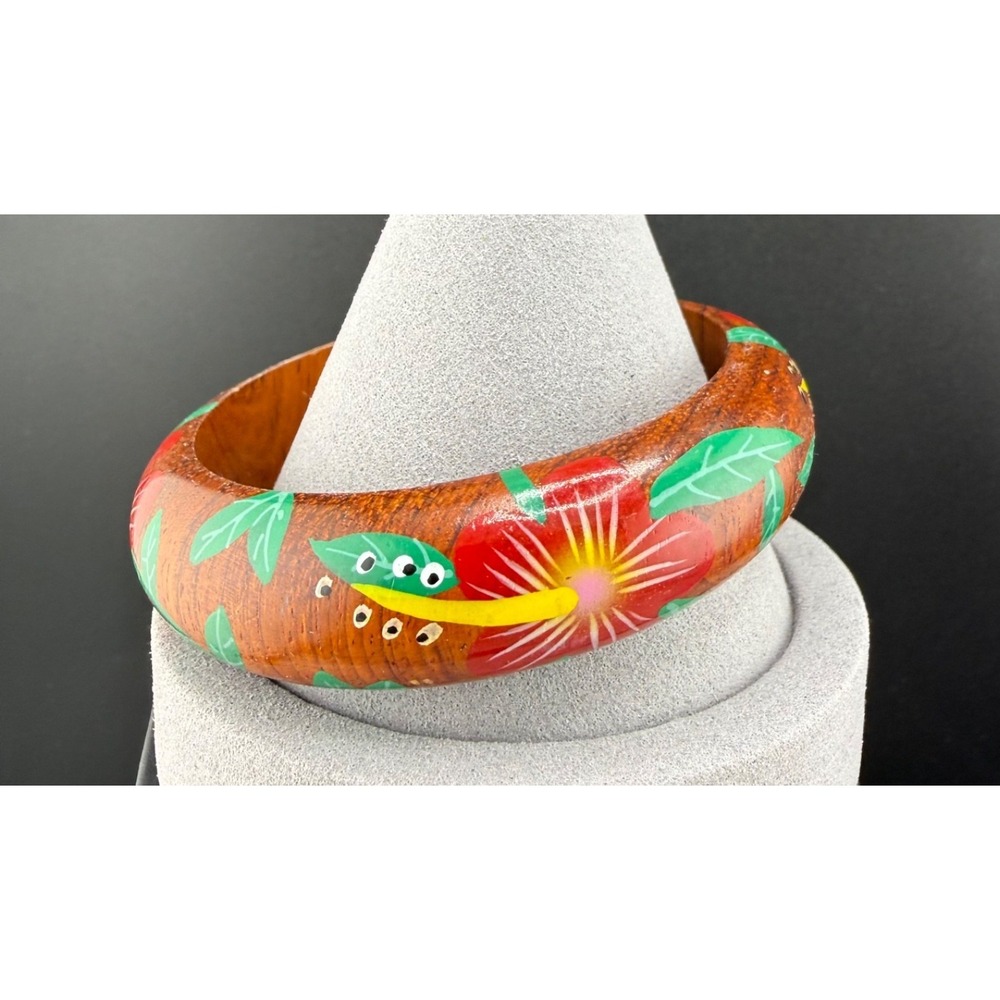 Vintage Bangle Bracelet Tropical Vacation Wooden‎ 8.5